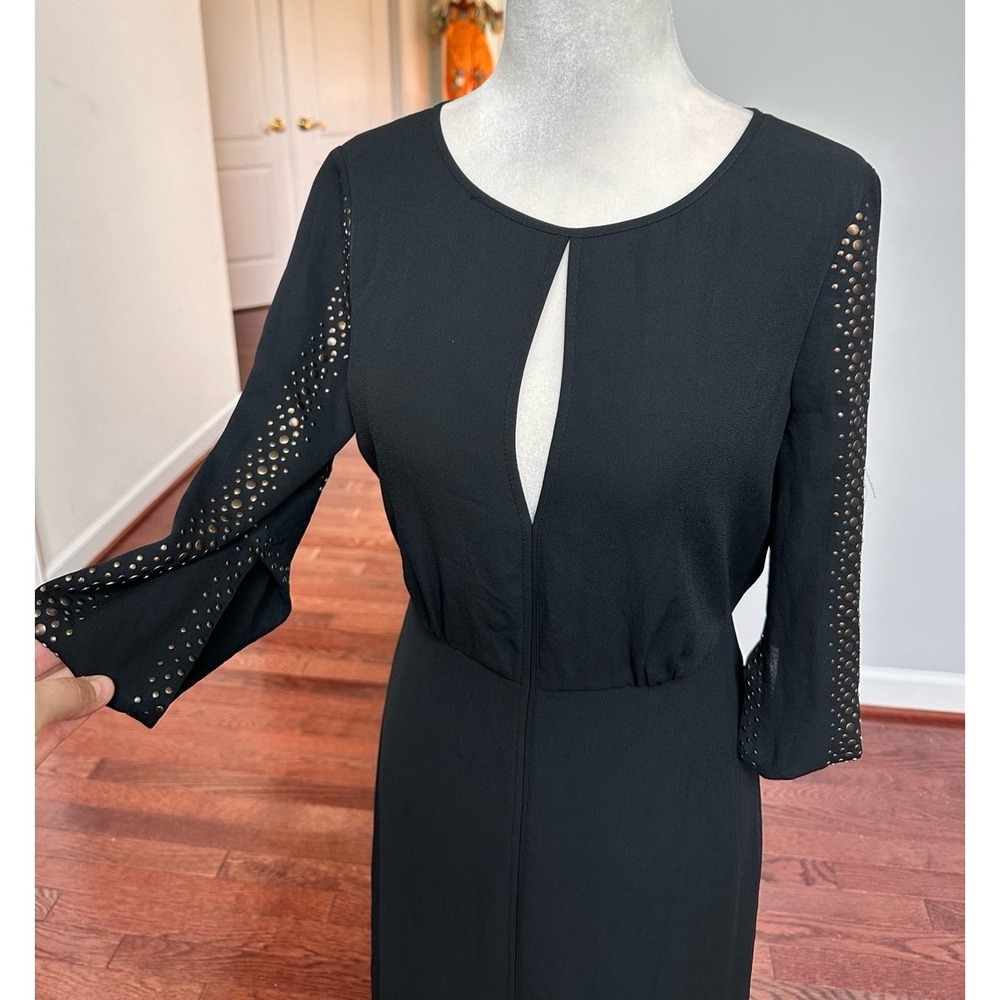 Vintage BCBGMAXZRIA Luce Black Keyhole Maxi Cutout Studded Quarter Sleeve Dress - Picture 5 of 10